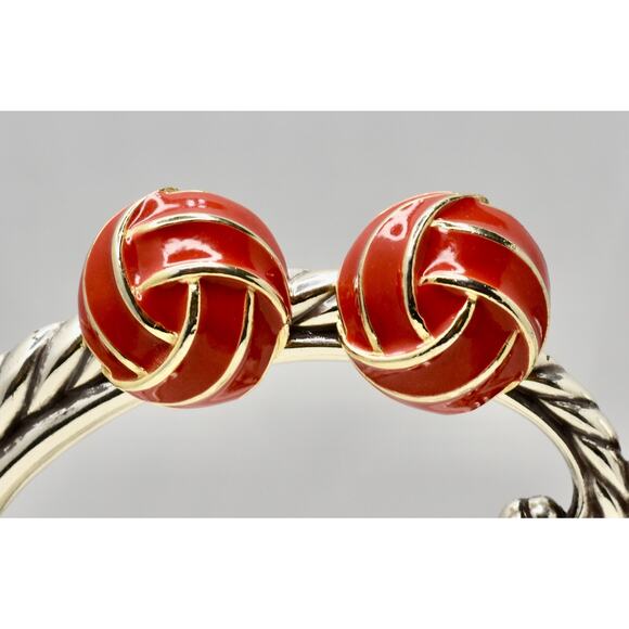Vintage Donald Stannard Knot Red & Gold Enamel Statement Clip Earrings RARE!!! - Picture 2 of 6